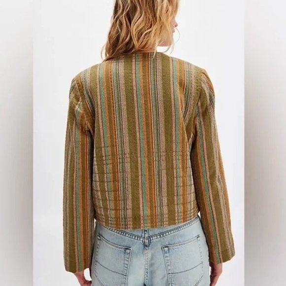 Free People M Medium Zandi woven quilted boxy cropped jacket multi stripe nwt - Picture 3 of 8